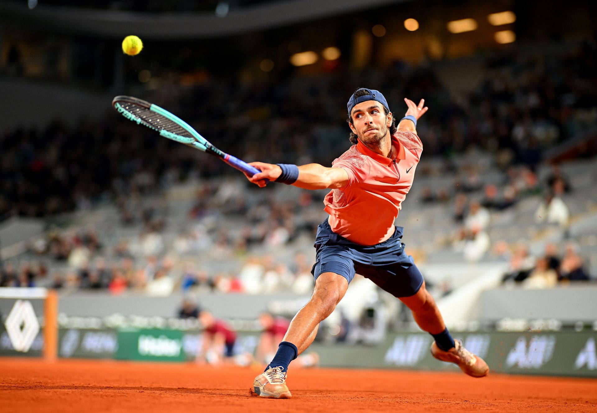 Lorenzo Musetti in action at the 2024 French Open. Photo: Getty