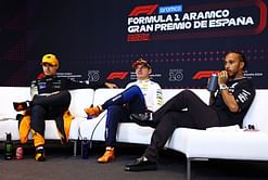 Watch: Lewis Hamilton and Max Verstappen burst out laughing as Lando Norris tries to explain pushing the Dutch driver to the grass in F1 Spanish GP