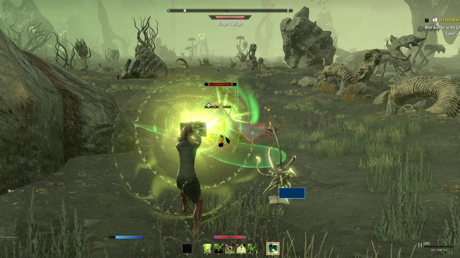 There&#039;s something satisfying about obliterating enemies with eerie green magic beams. (Image via ZeniMax Online)