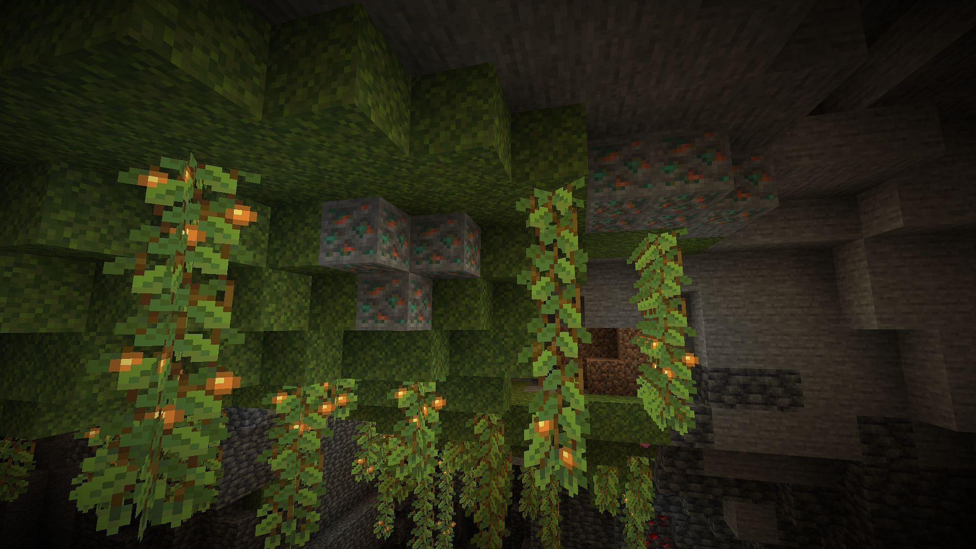 Two copper ore veins found in a lush cave (Image via Mojang)