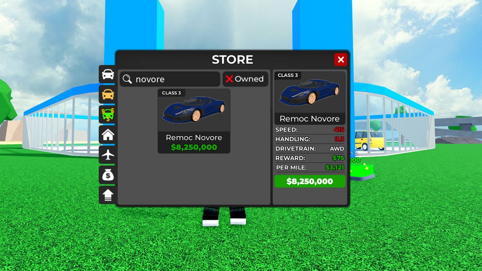 Remoc Novore is one of the fastest cars in the game (Image via Roblox)