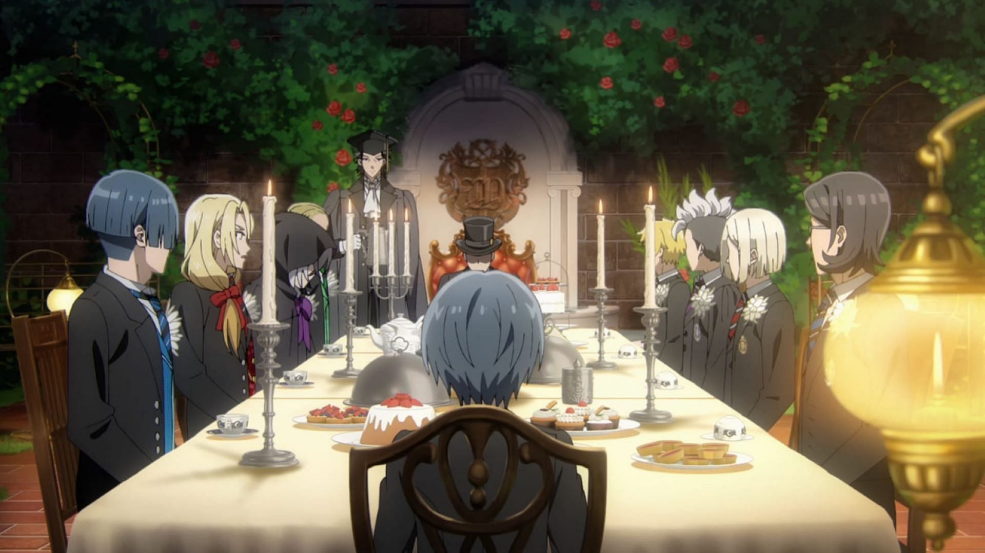 The Prefects welcome Ciel in the Midnight Tea Party (Image via Cloverworks)