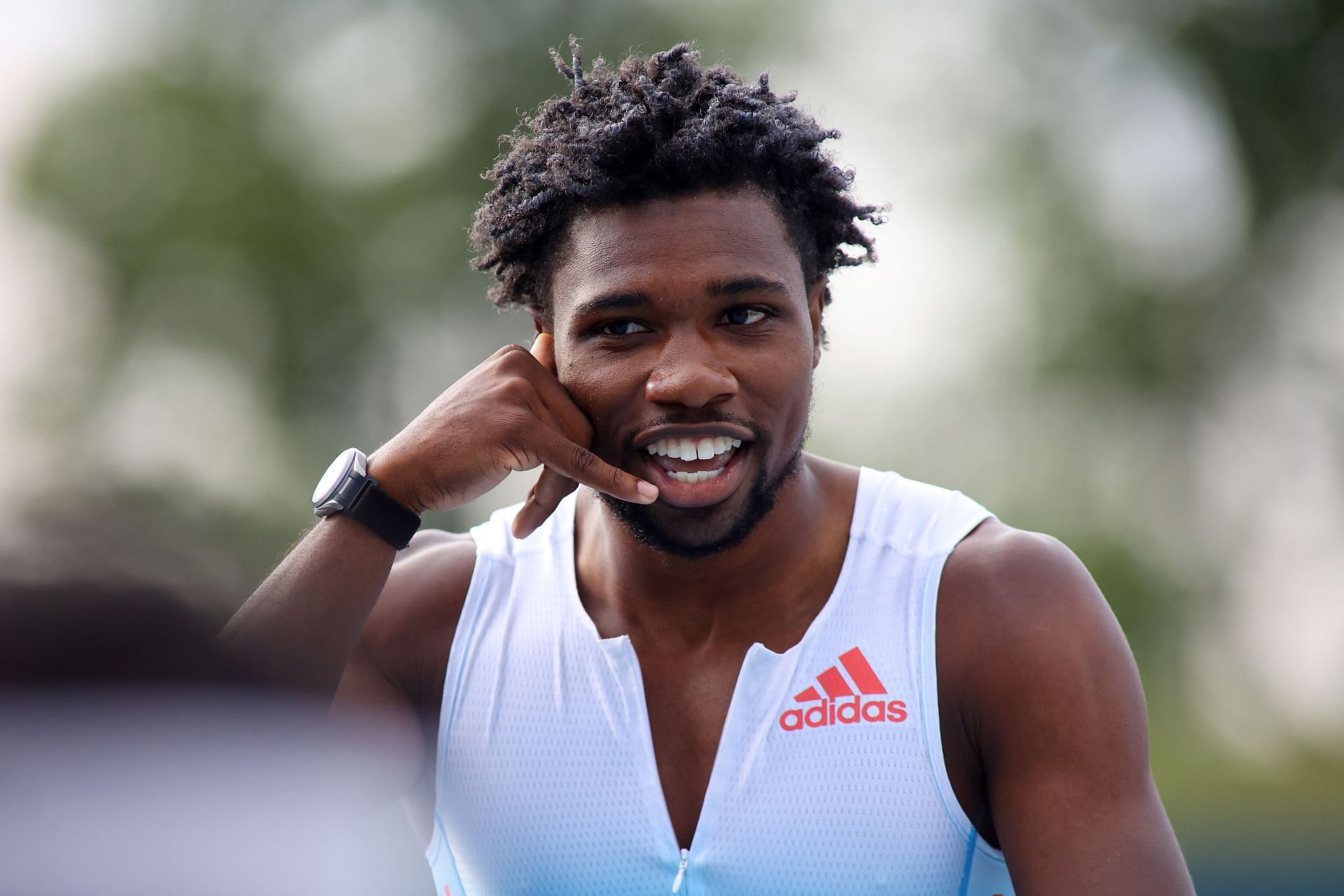 Noah Lyles of USA celebrates after winning the Men&#039;s 200m during the New York Grand Prix at Icahn Stadium on June 12, 2022, in New York City. (Photo by Mike Stobe/Getty Images)