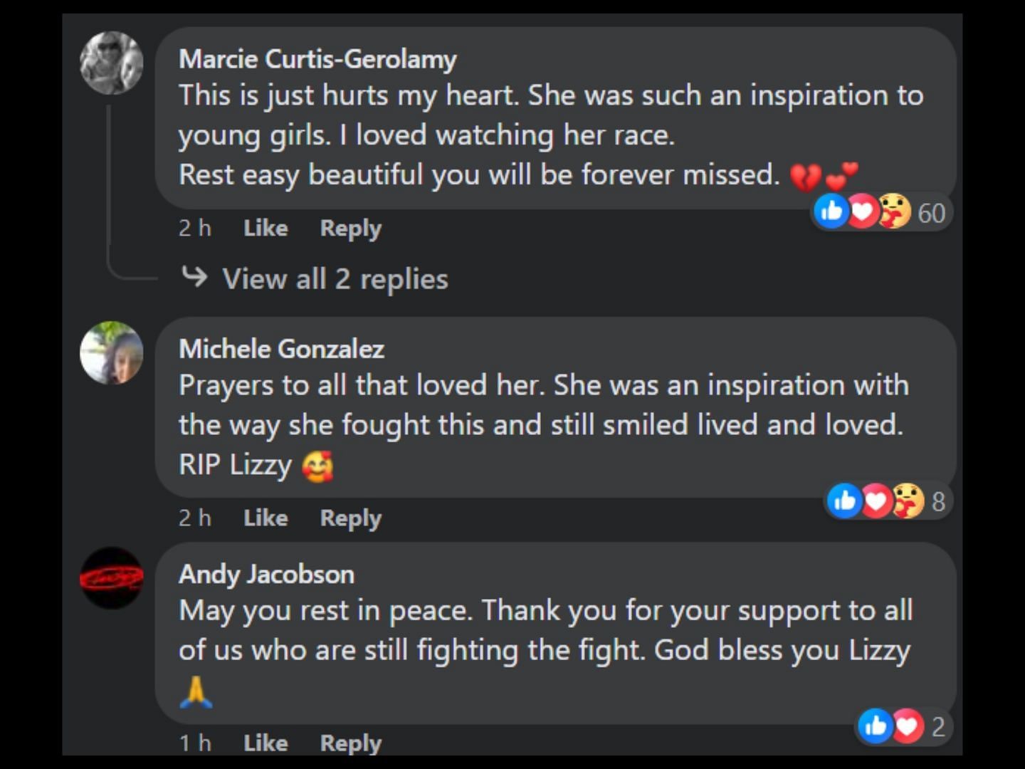 Tributes pour in for Lizzy. (Image via Facebook/Pat Musi)