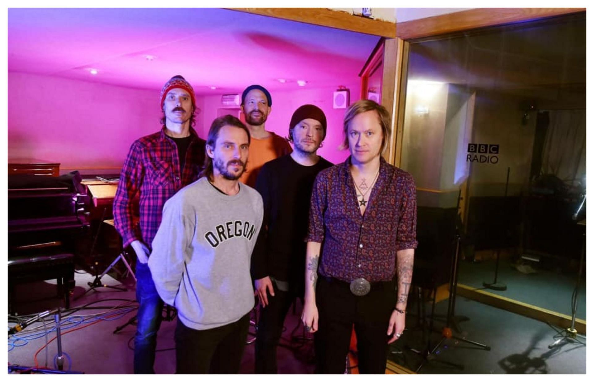 Dennis Lyxz&eacute;n with the rest of Refused members at the BBC Radio 1  Rock Show (image via official Facebook @Refused)