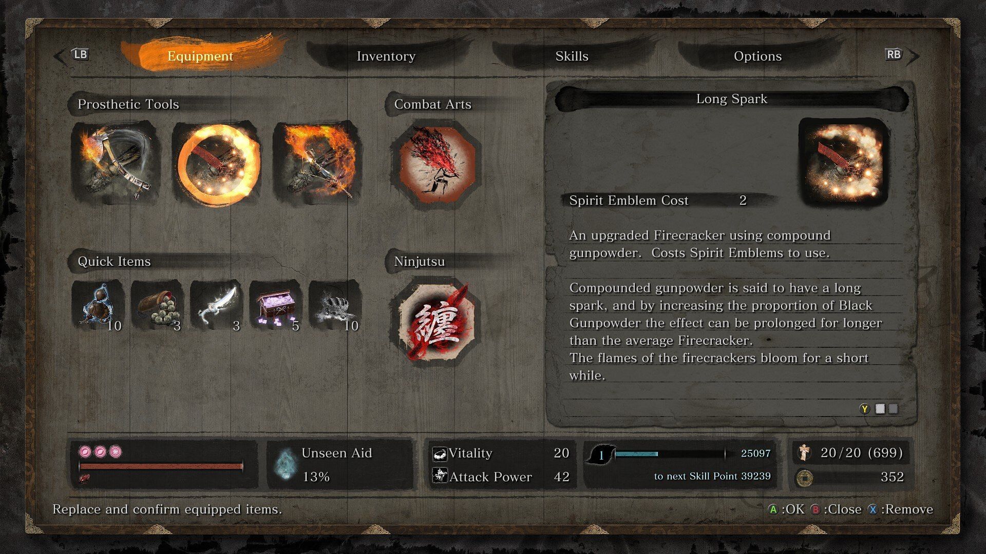 Recommended loadout for the True Monk in Sekiro Shadows Die Twice (Image via FromSoftware)