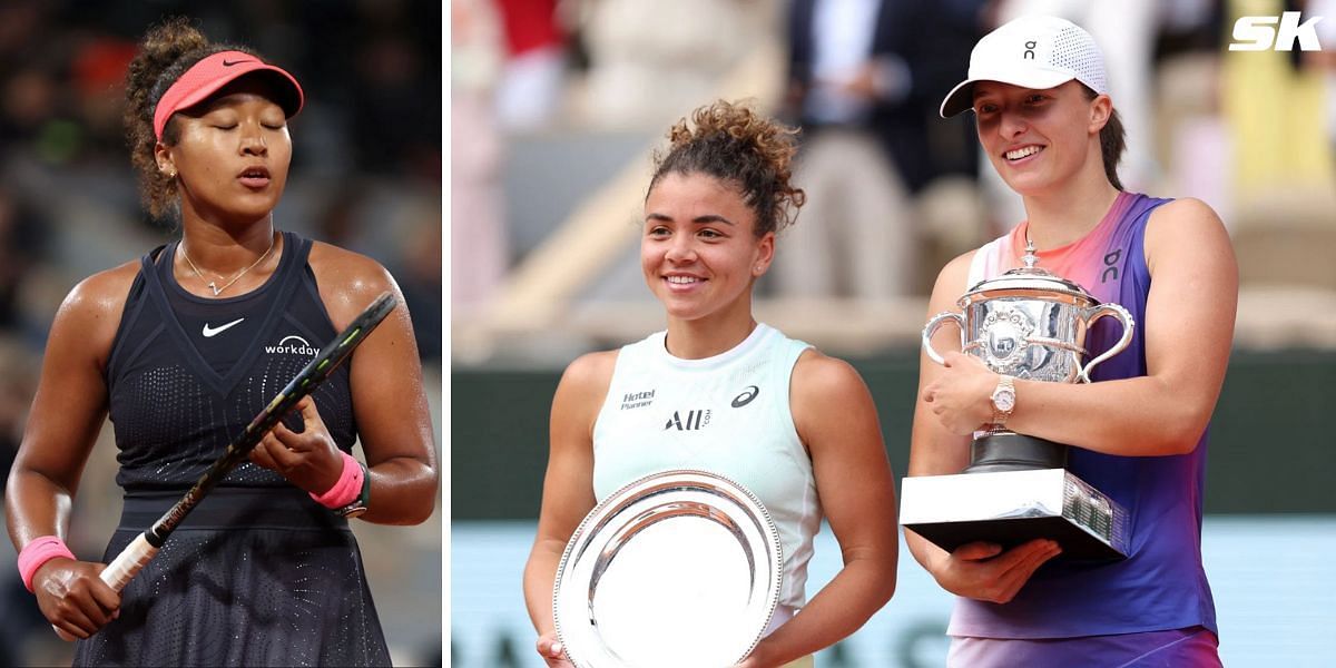 Naomi Osaka (L) and Iga Swiatek and Jasmine Paolini (R)