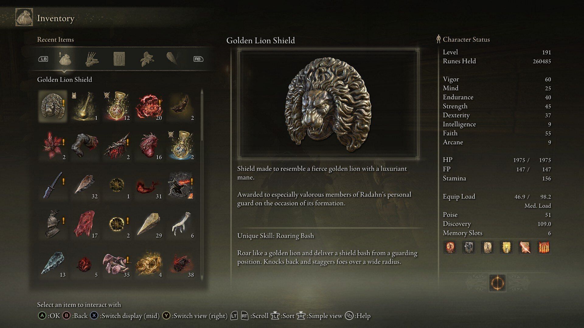 In-game description of the Golden Lion Shield in Elden Ring Shadow of the Erdtree (Image via FromSoftware)