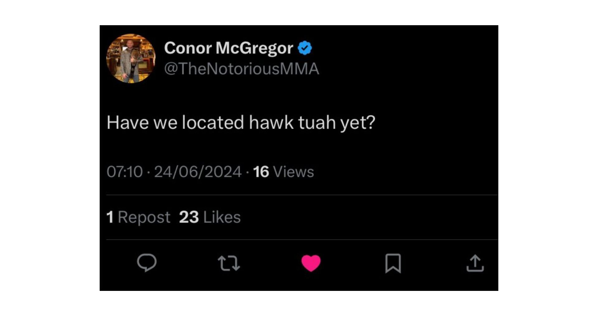 Conor McGregor&#039;s now deleted tweet