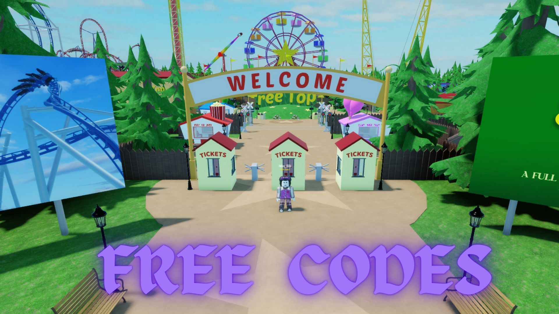 Free Active codes in Tree Tops Theme Park (Image via Roblox || Sportskeeda)