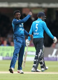 Ajantha Mendis in action for Sri Lanka.