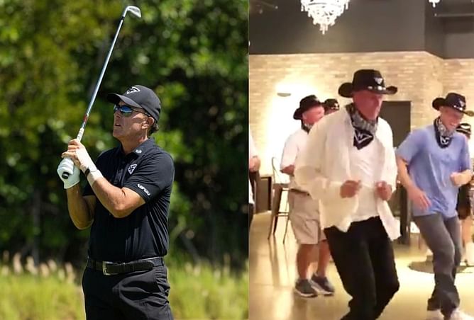 WATCH: Phil Mickelson line dances with HyFlyers GC teammates wearing cowboy attire in Nashville