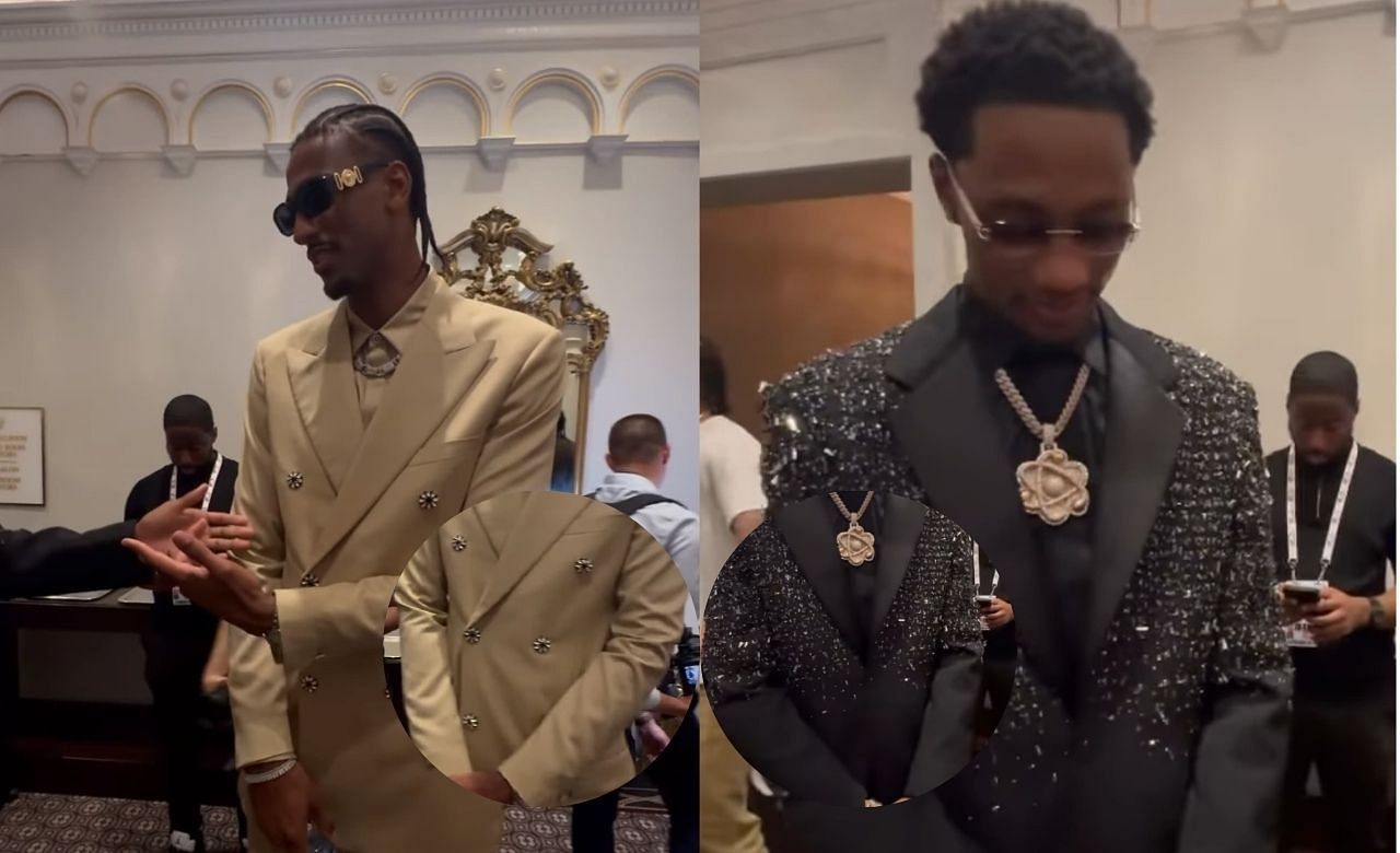 Projected lottery picks Alex Sarr and Ron Holland rate each others outfits ahead of NBA Draft (Images via NBA