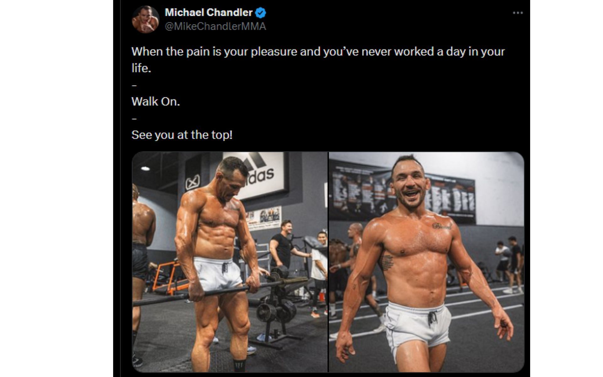 Chandler&#039;s tweet regarding inspirational message [Image courtesy: @MikeChandlerMMA - X]