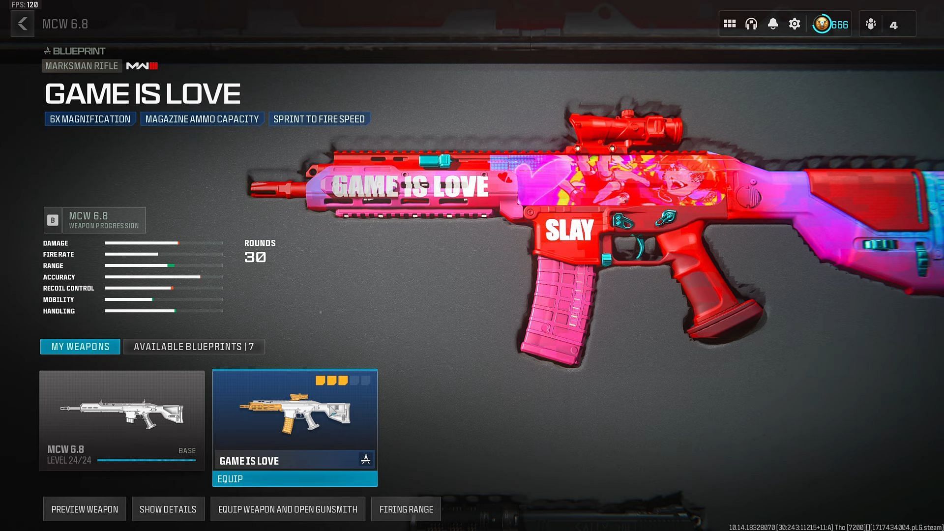 Game is Love weapon blueprint in MW3 and Warzone (Image via Activision)