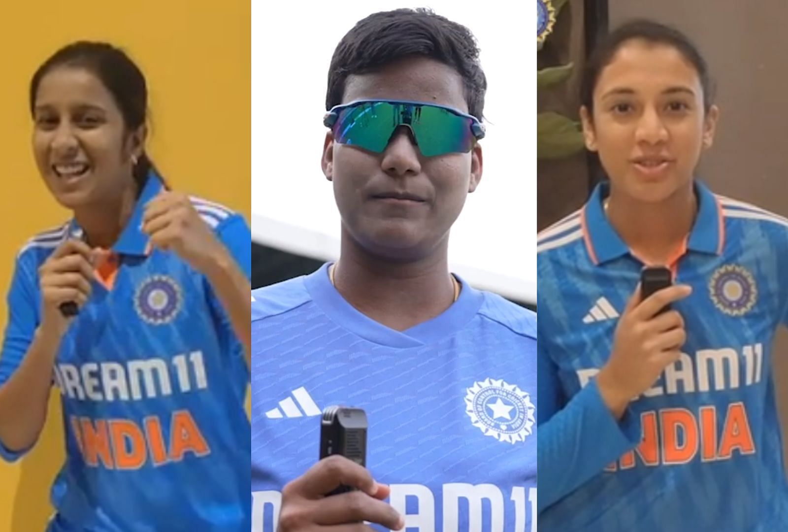 Jemimah Rodrigues, Deepti Sharma (C) and Smriti Mandhana.