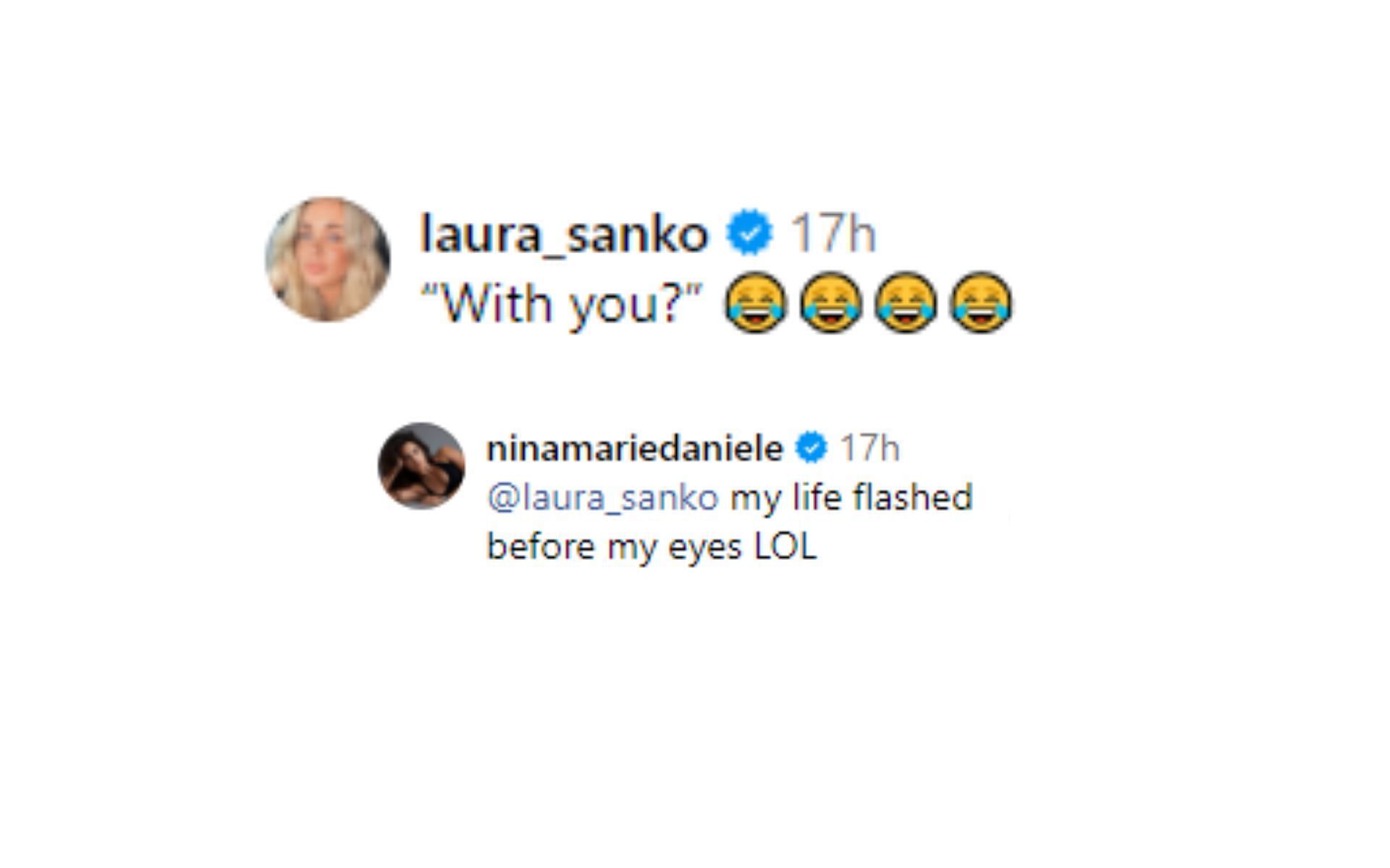 Sanko's comment and Daniele's reaction [Image courtesy: @ninamariedaniele - Instagram]