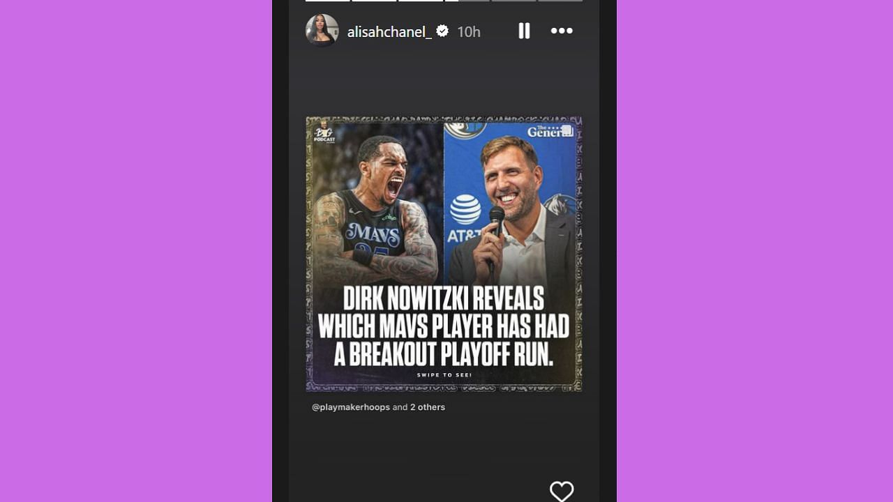 Alisah Chanel proudly shared on Instagram Dirk Nowitzki&#039;s praise of her husband PJ Washington. [photo: Chanel IG]