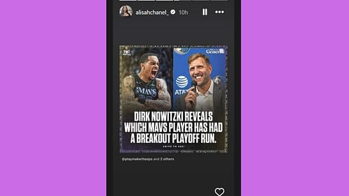 Alisah Chanel proudly shared on Instagram Dirk Nowitzki's praise of her husband PJ Washington. [photo: Chanel IG]