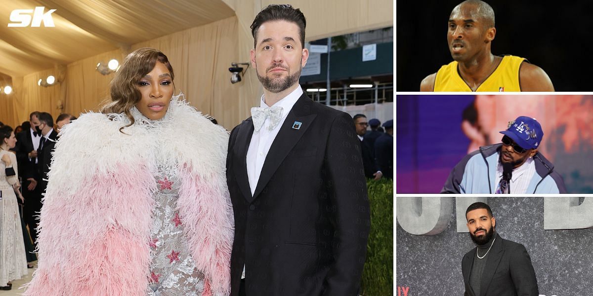 Serena Williams with her husband Alexis Ohanian (L), Kobe Bryant, Kendrick Lamar, Drake (Source: GETTY)