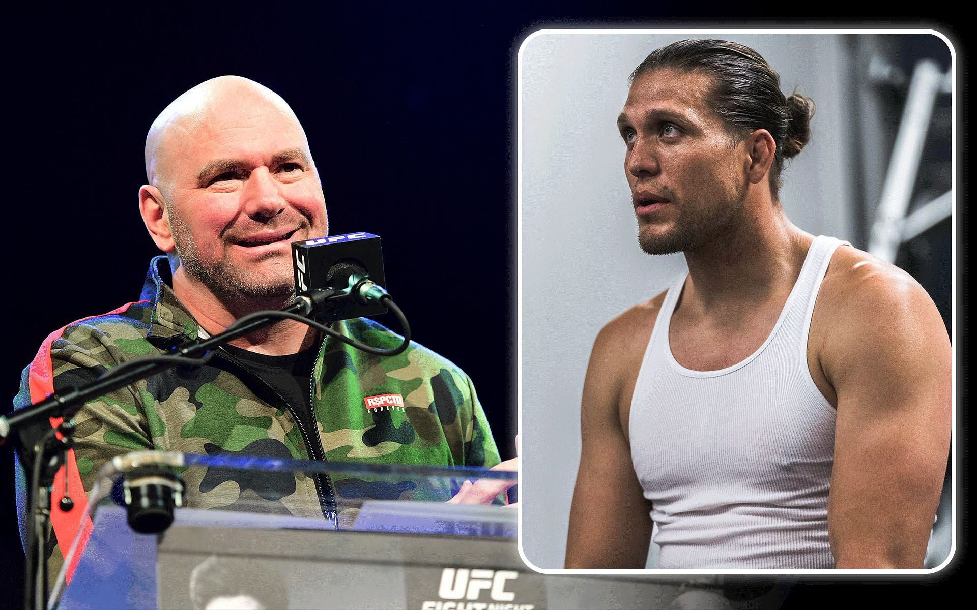 Dana White (left) reacts to Brian Ortega (inset) pulling out of UFC 303 [Images courtesy: @briantcity on Instagram and Getty] 