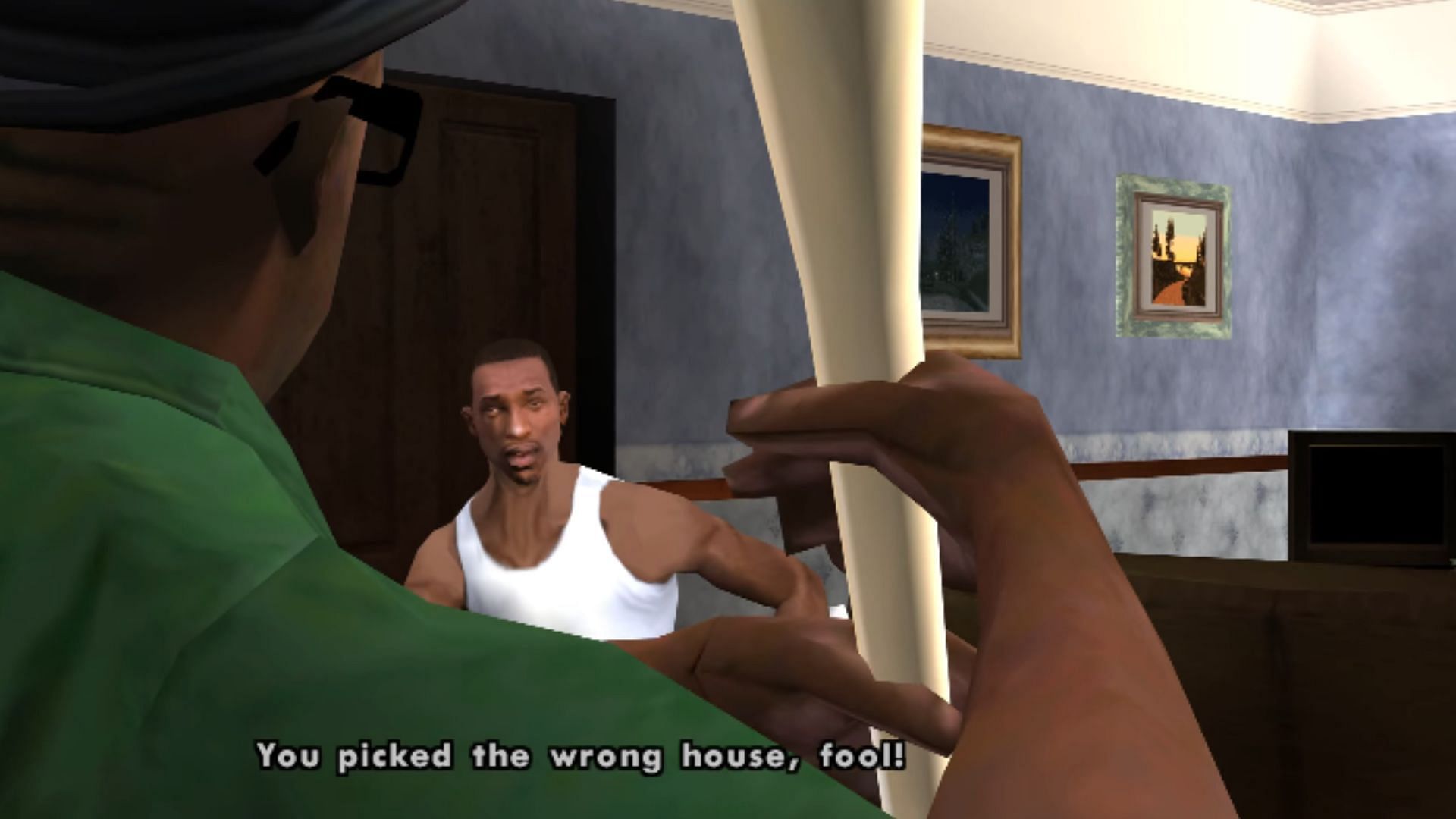 Big Smoke and CJ&#039;s altercation (Image via YouTube/GTA Series Videos)