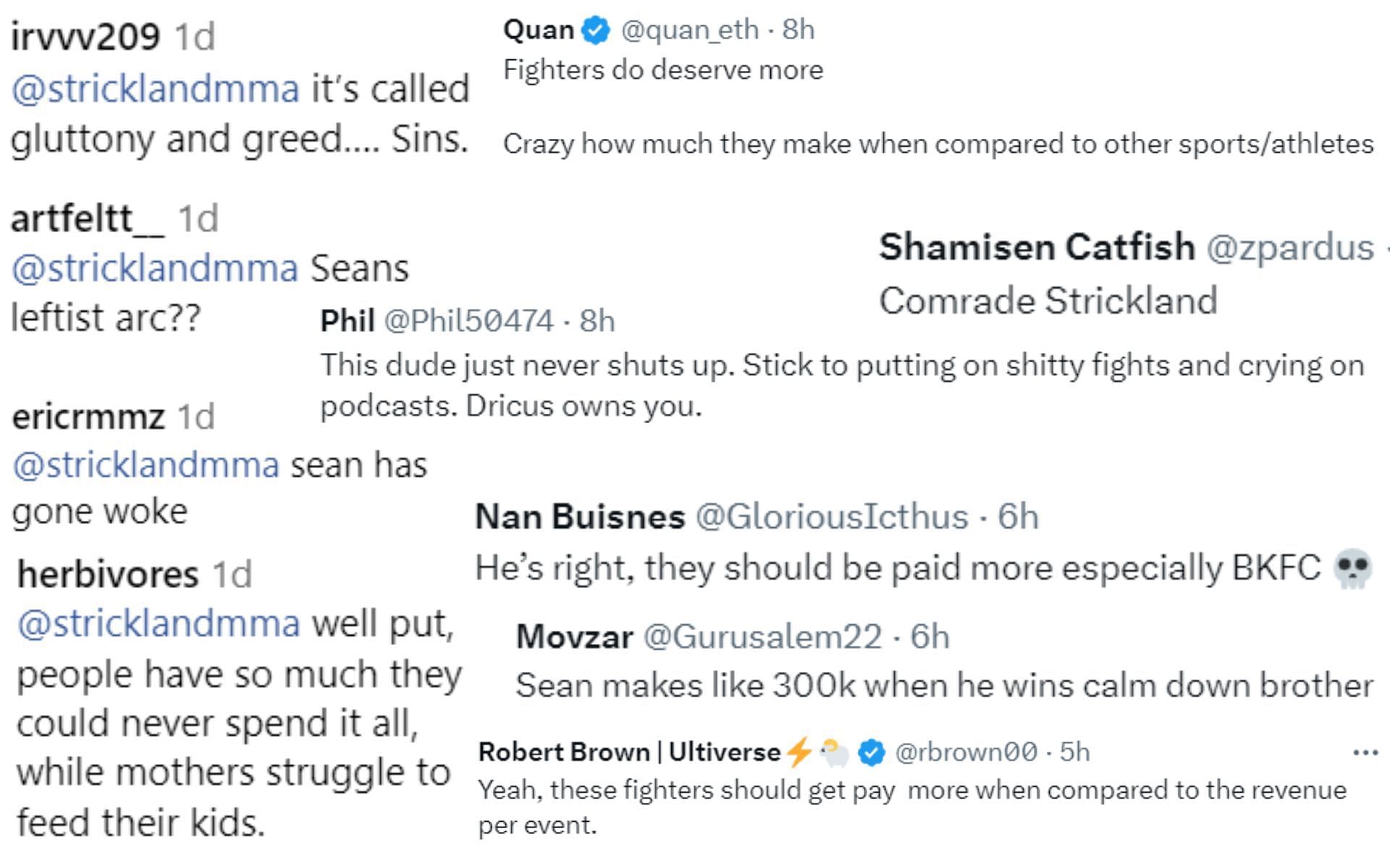 Fan reactions to Sean Strickland&#039;s comments [via @overdogspodcast on Instagram and @ChampRDS on Twitter]