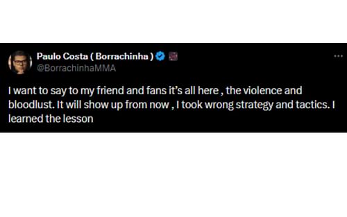 Costa's tweet regarding his performance against Strickland [Image courtesy: @BorrachinhaMMA - X]