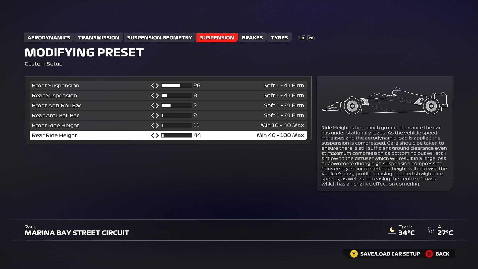 Best F1 24 recommended Suspension setting for Marina Bay Circuit in Singapore (Image via EA Sports)