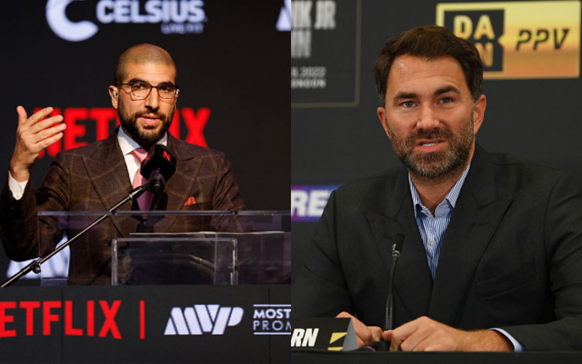 Ariel Helwani (left) shares why he is not a fan of boxing press conferences with Eddie Hearn (right) [Image credits: Getty Images]