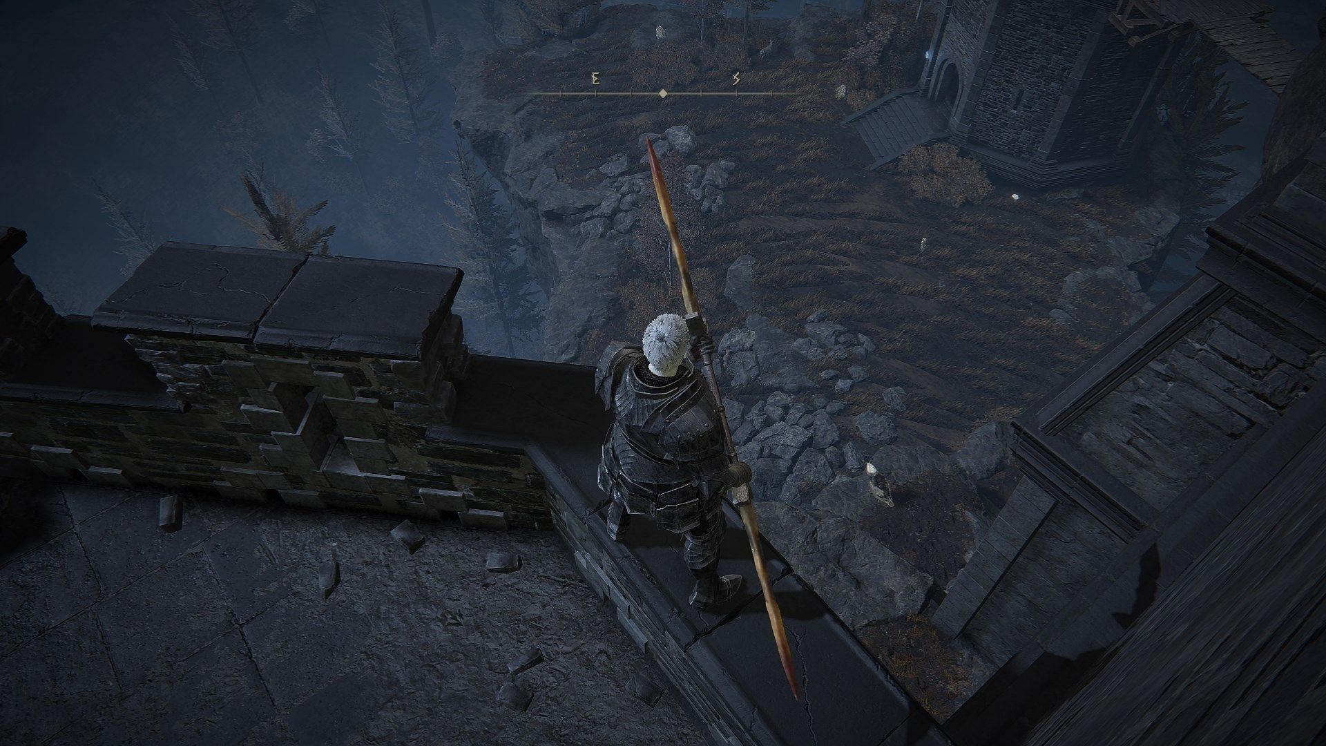 Jump over the right side balcony, and go to the tower&#039;s top to find the Ash of War: Wing Stance. (Image via FromSoftware)