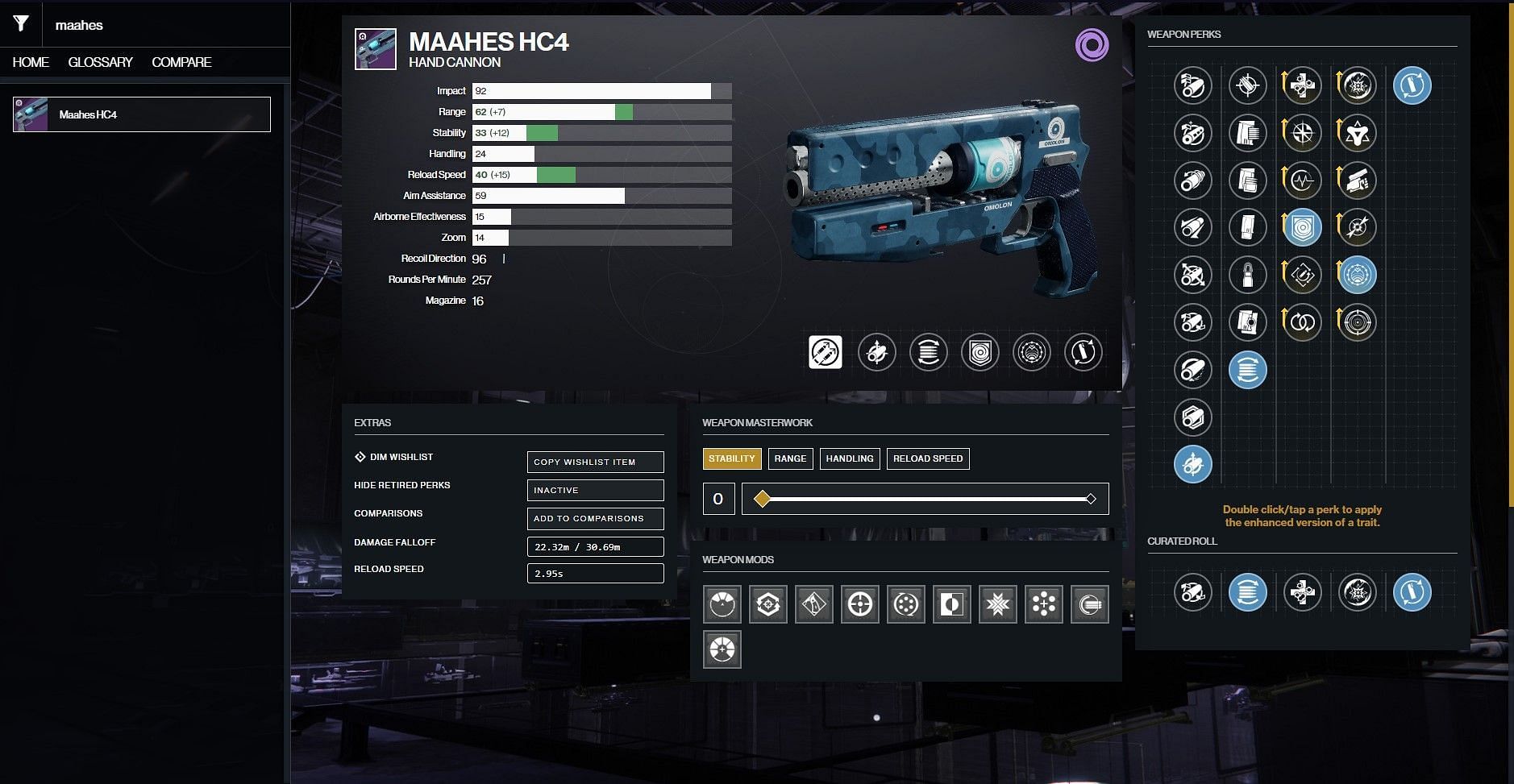 Maahes HC4 PvE god roll (Image via D2Gunsmith)