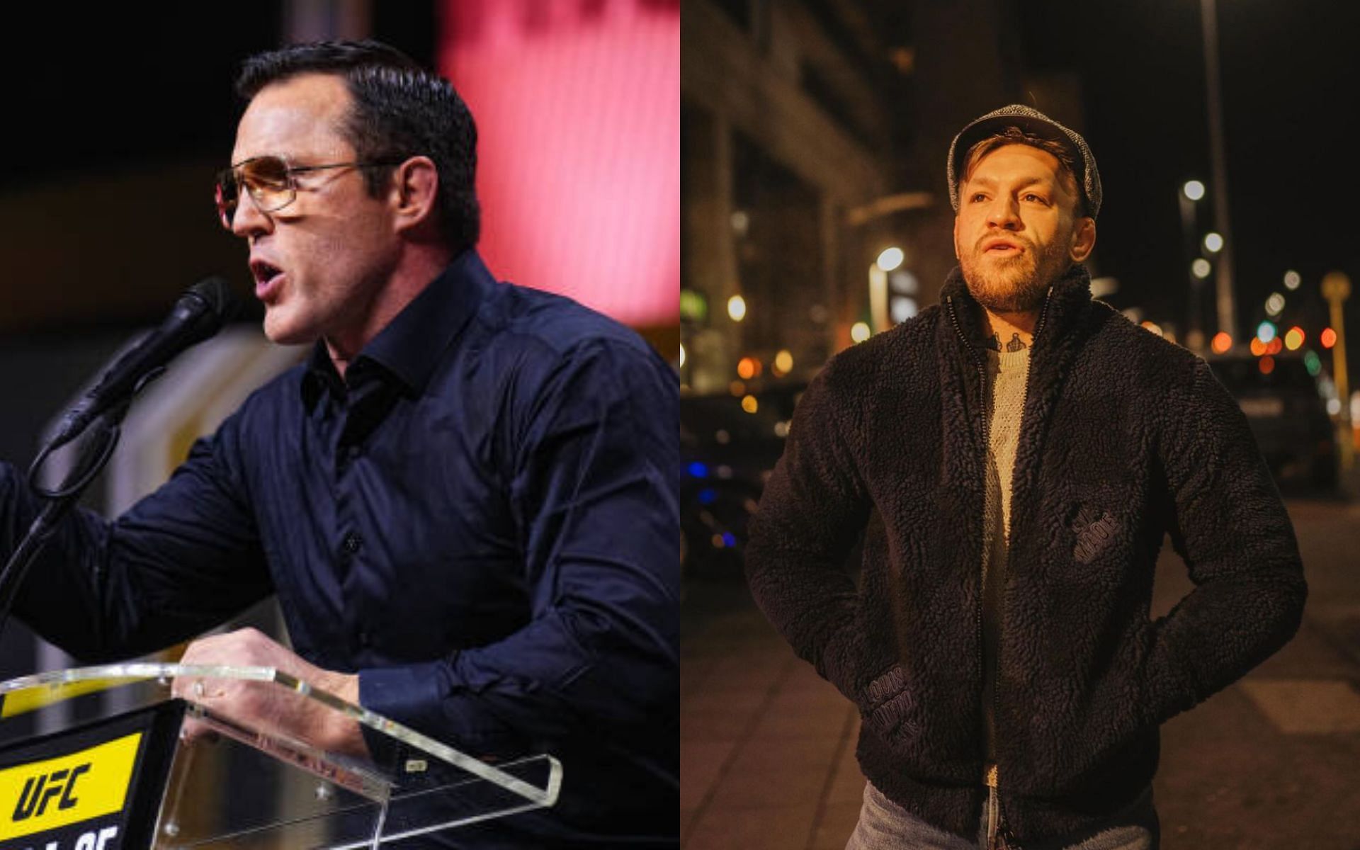 Conor McGregor (right) ridicules Chael Sonnen (left) for his UFC Hall of Fame ceremony attire. [Images courtesy: @thenotoriousmma on Instagram and Getty Images]