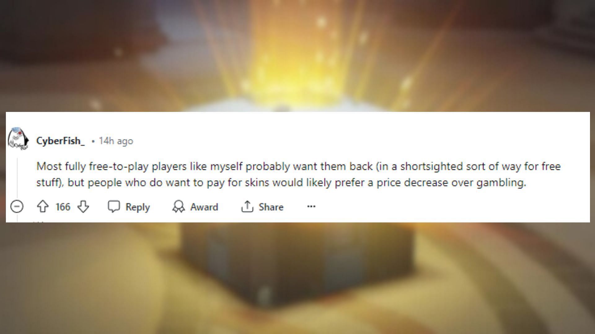 A fan suggesting some ideas about the Loot box system (Image via Reddit)
