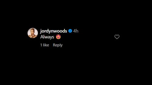 Jordyn Woods comments under Jeanie Robel's post