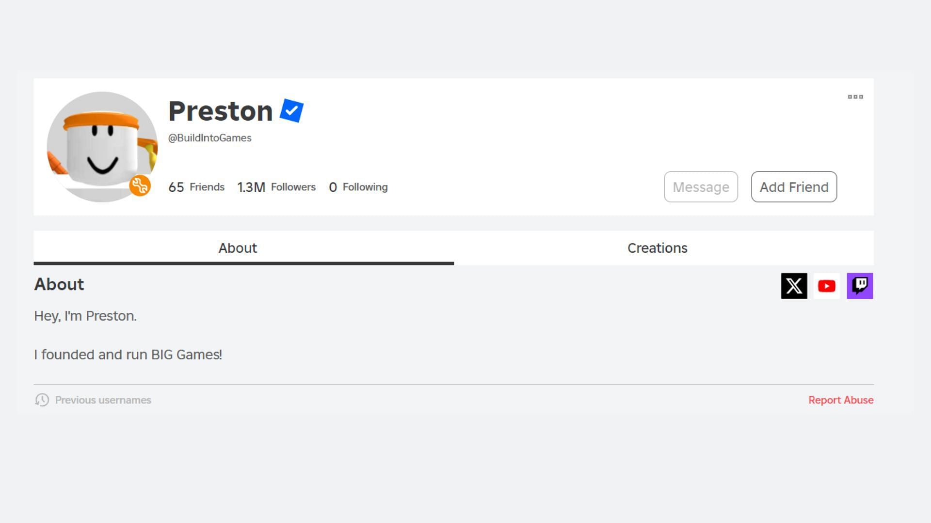 Preston has created several games and has a good fan following (Image via Roblox)