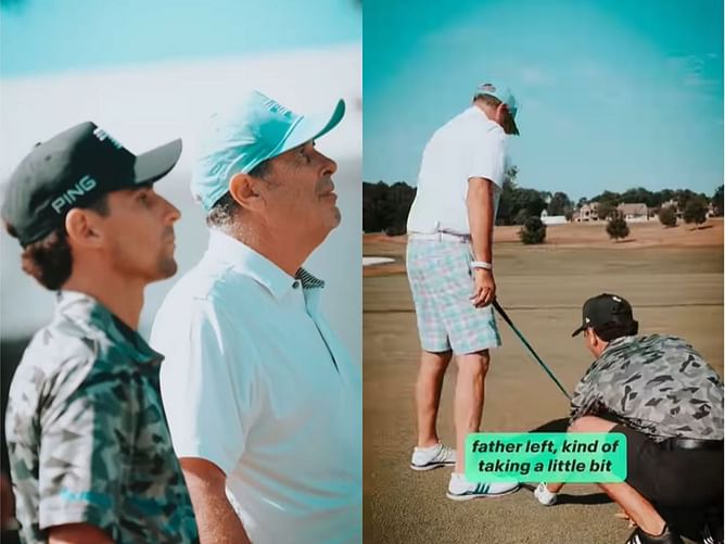WATCH: Joaquin Niemann shares wholesome moment with dad as the LIV Golfer helps fix his senior’s golf swing