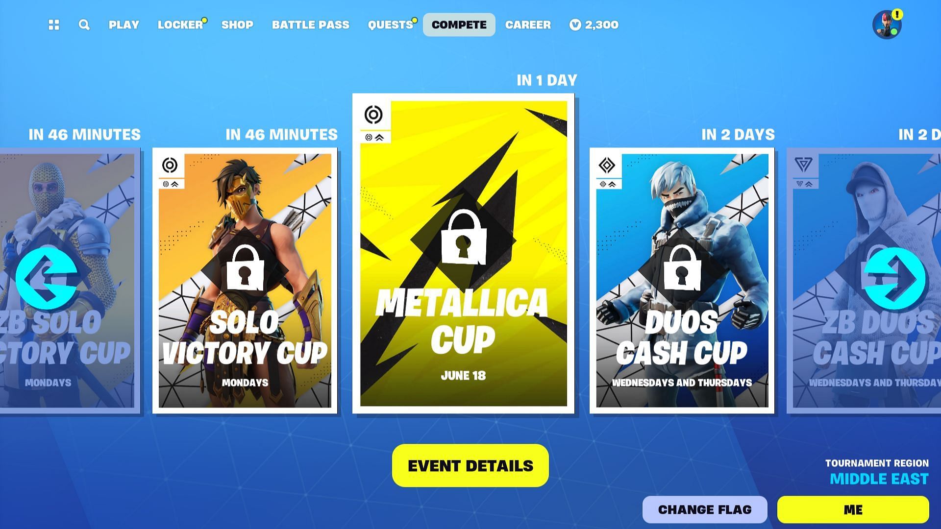 The Metallica Cup can be found in the Compete tab in-game. (Image via Epic Games)