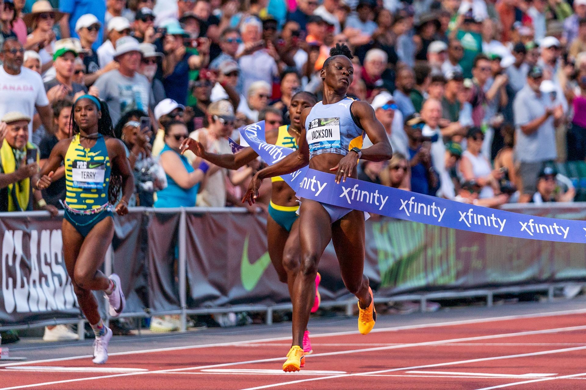 Shericka Jackson at the Prefontaine Classic 2023. (Image via Getty)