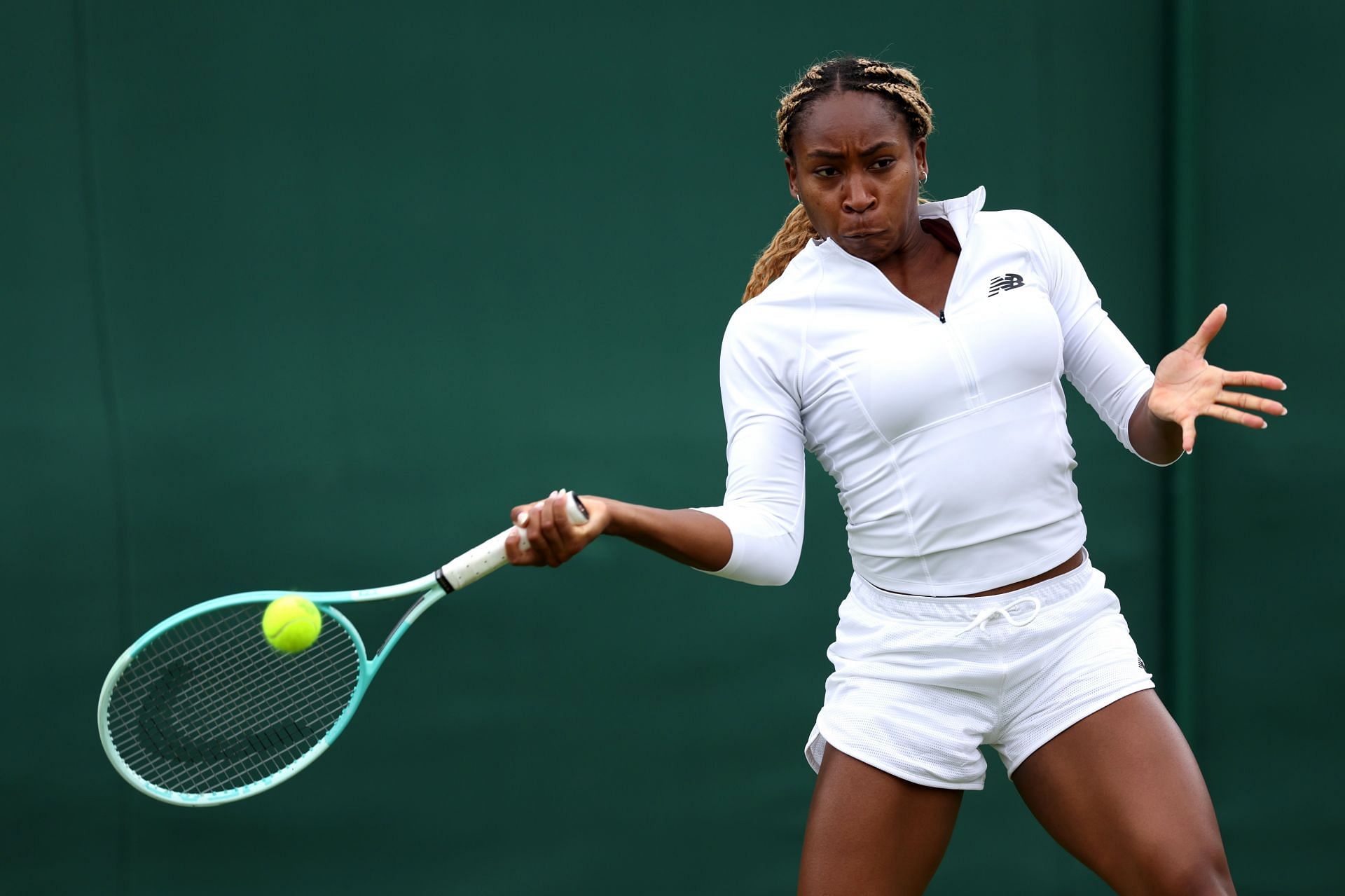 Coco Gauff practices ahead of the 2024 Wimbledon Championships
