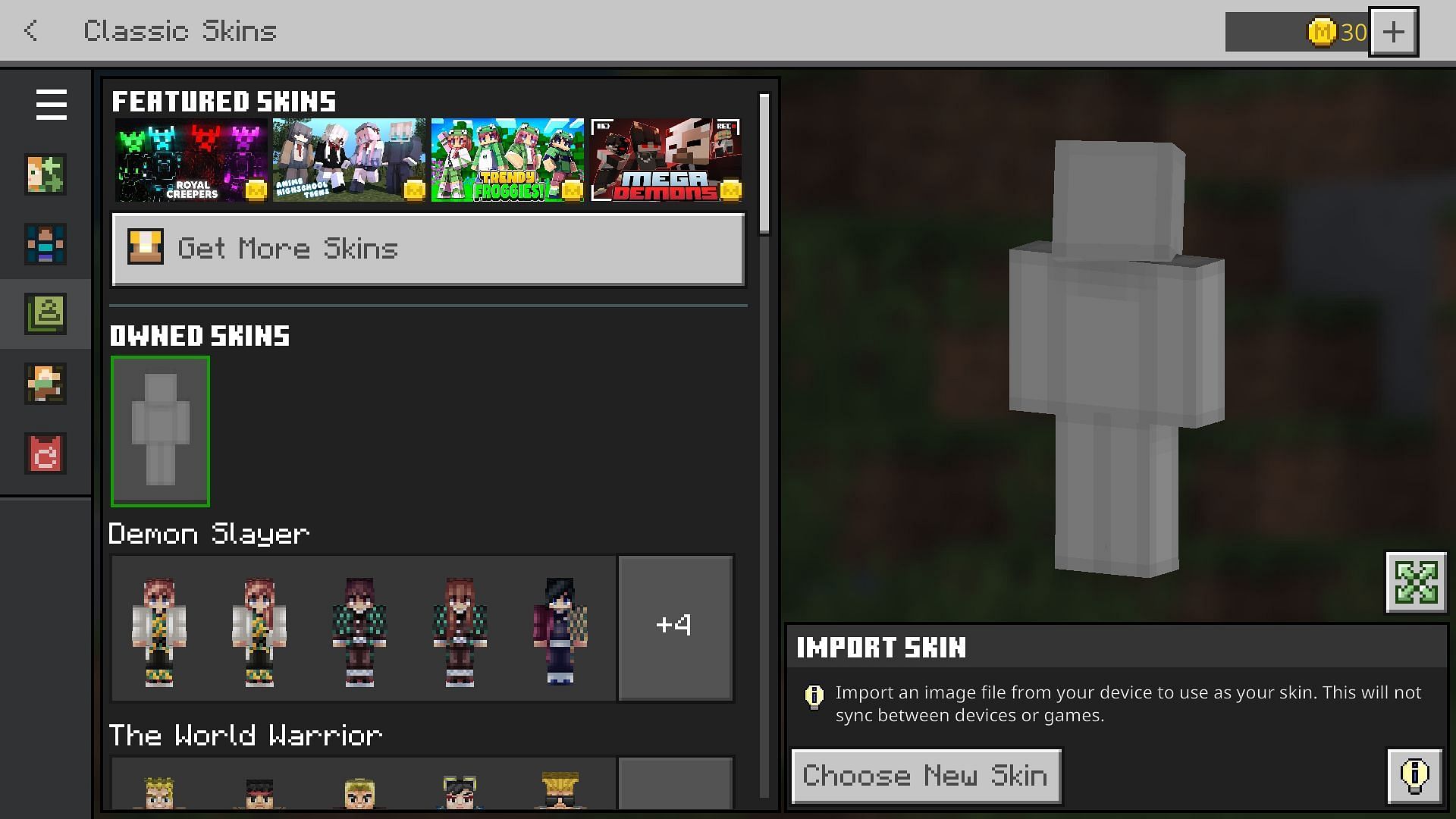The dressing room/character creator is used to import invisible skins in Minecraft Bedrock (Image via Mojang)