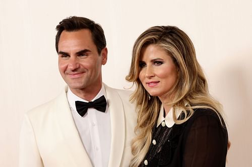 Roger Federer (L) and Mirka Federer (L) at the 96th Annual Academy Awards