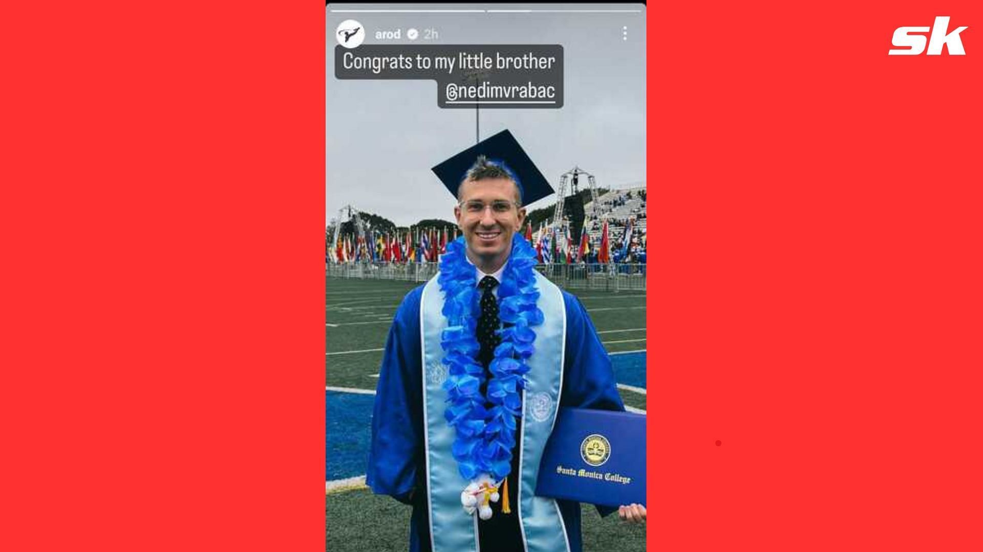 Alex Rodriguez congratulating photographer Nedim Vrabac on his graduation. Instagram/a-rod