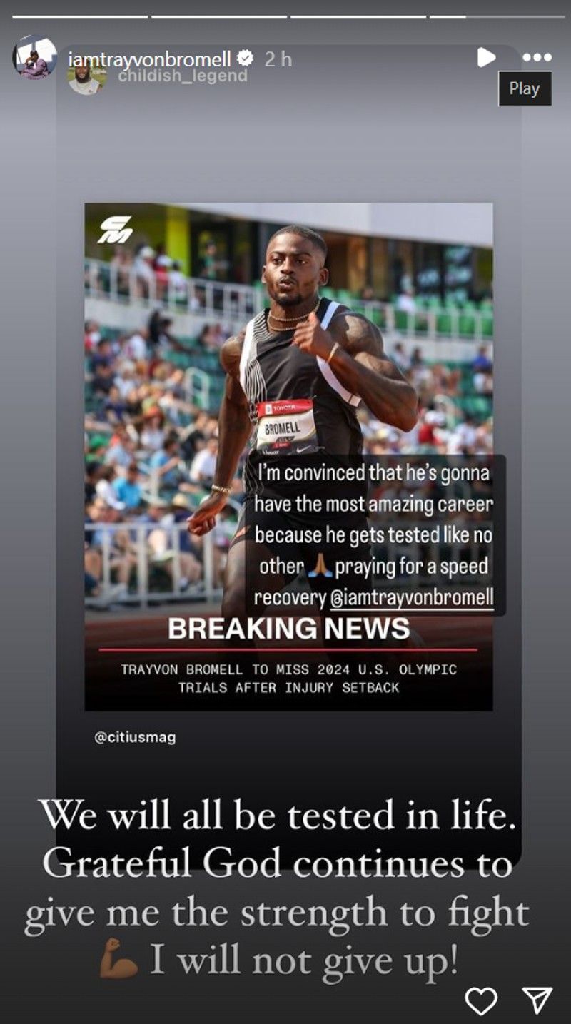 Instagram story of Trayvon Bromell