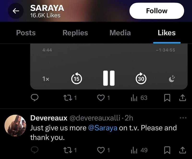 Screenshot of Saraya&#039;s liked tweets