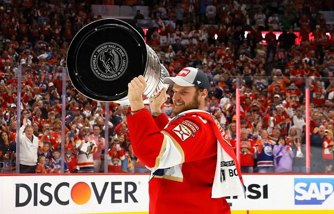 WATCH: Florida Panthers' Sasha Barkov drinks out of a worn flip-flop during championship parade
