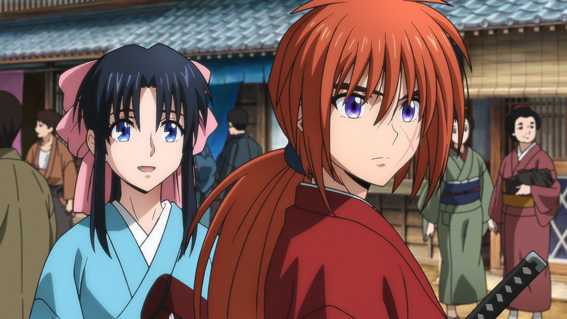 Kenshin (right) and Kaoru (left) as seen in the action anime series (Image via LIDEN FILMS)