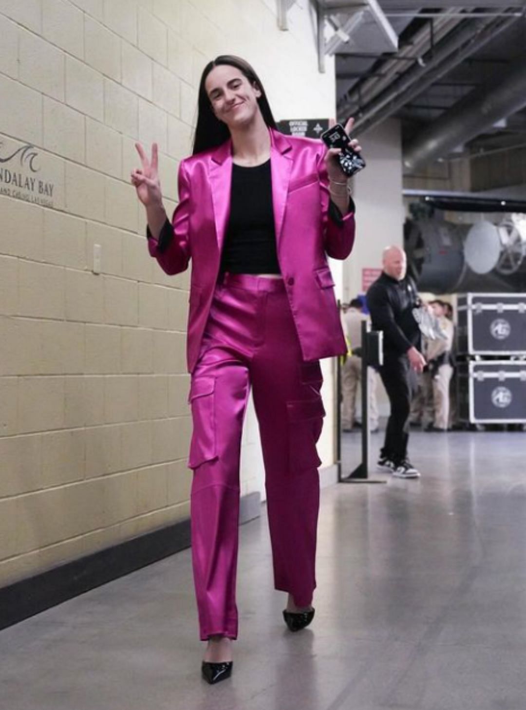 Clark dazzles in bright pink ensemble (Image: Indiana Fever&#039;s Instagram)