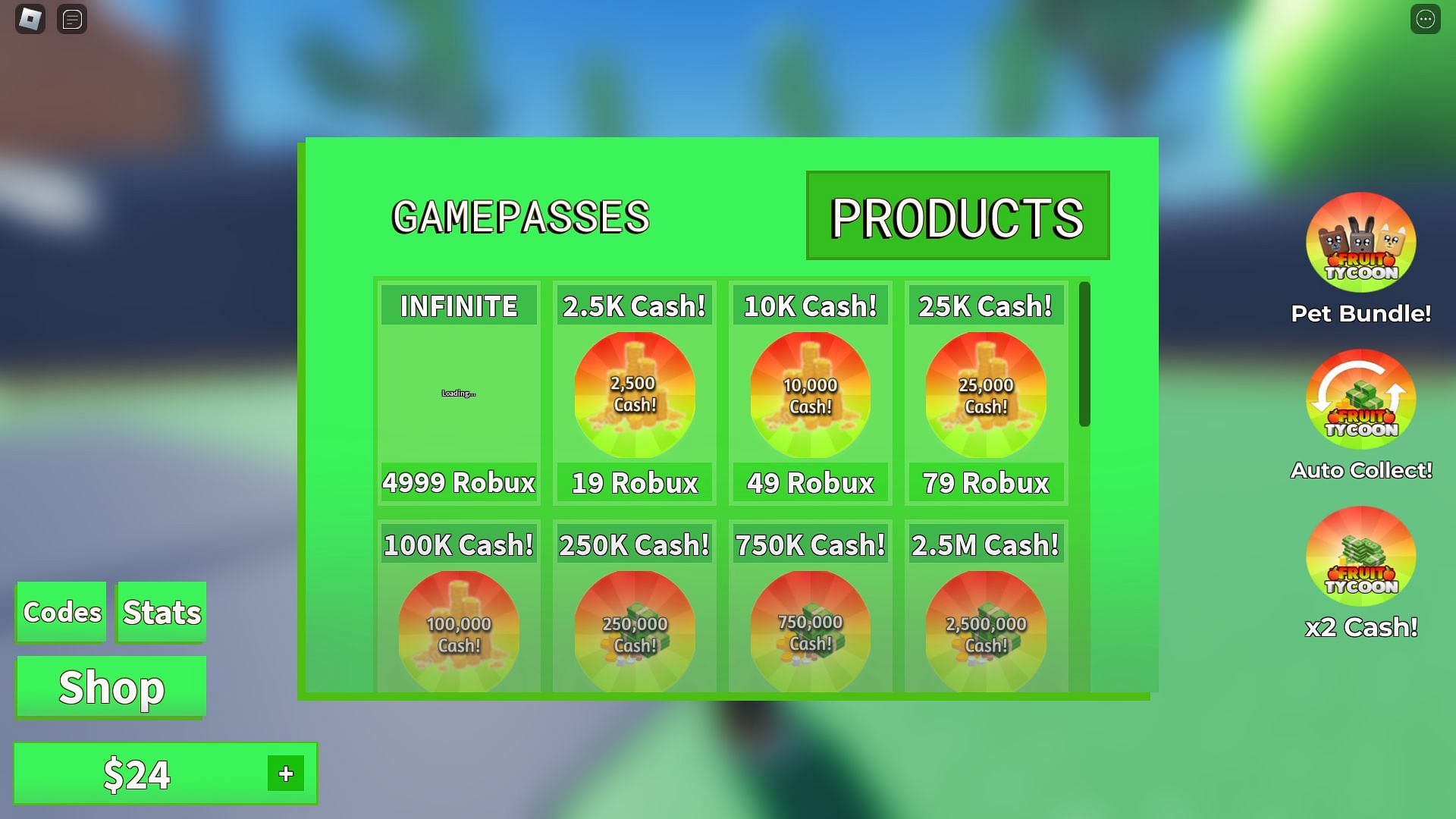 Cash bundles at the in-game shop (Image via Roblox)