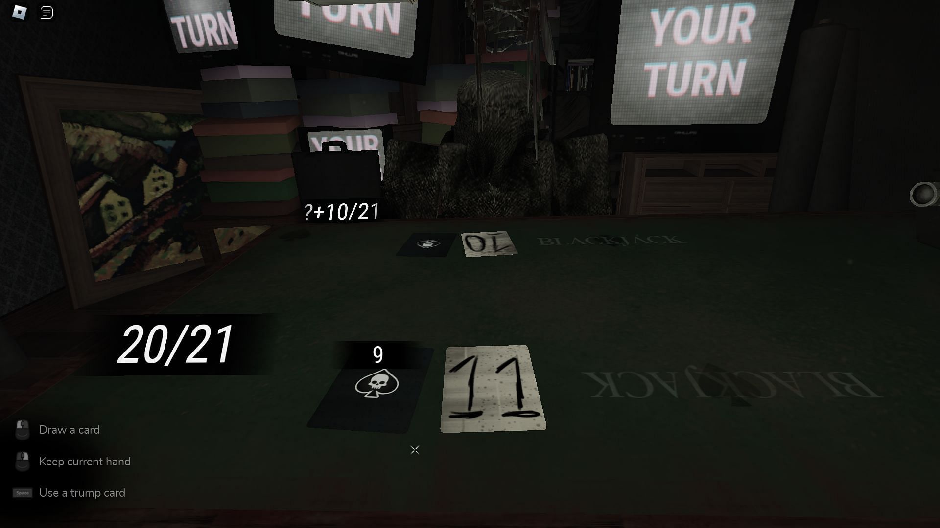 Playing a round of Twenty One (Image via Roblox)